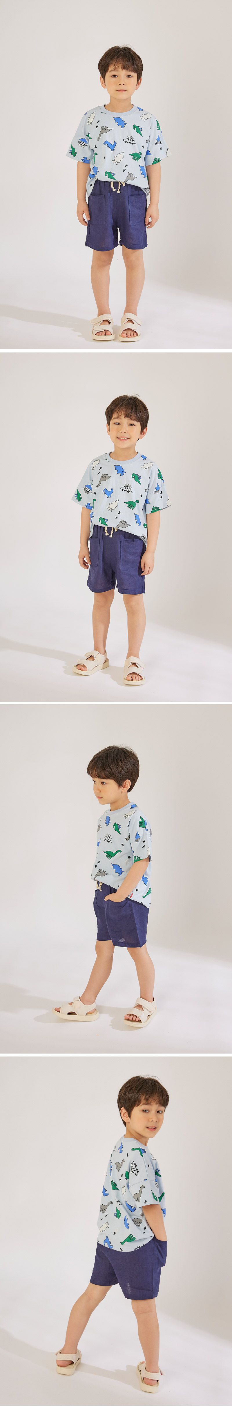 韓國 OZKIZ - 侏羅紀恐龍短袖上衣-天藍