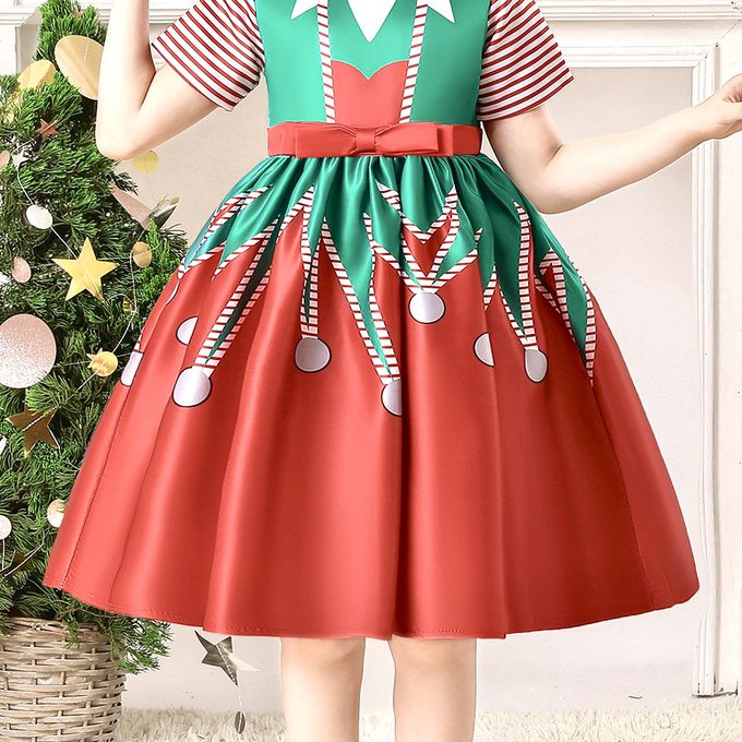 love, charlotte - 聖誕小精靈印花洋裝搭配頭飾組