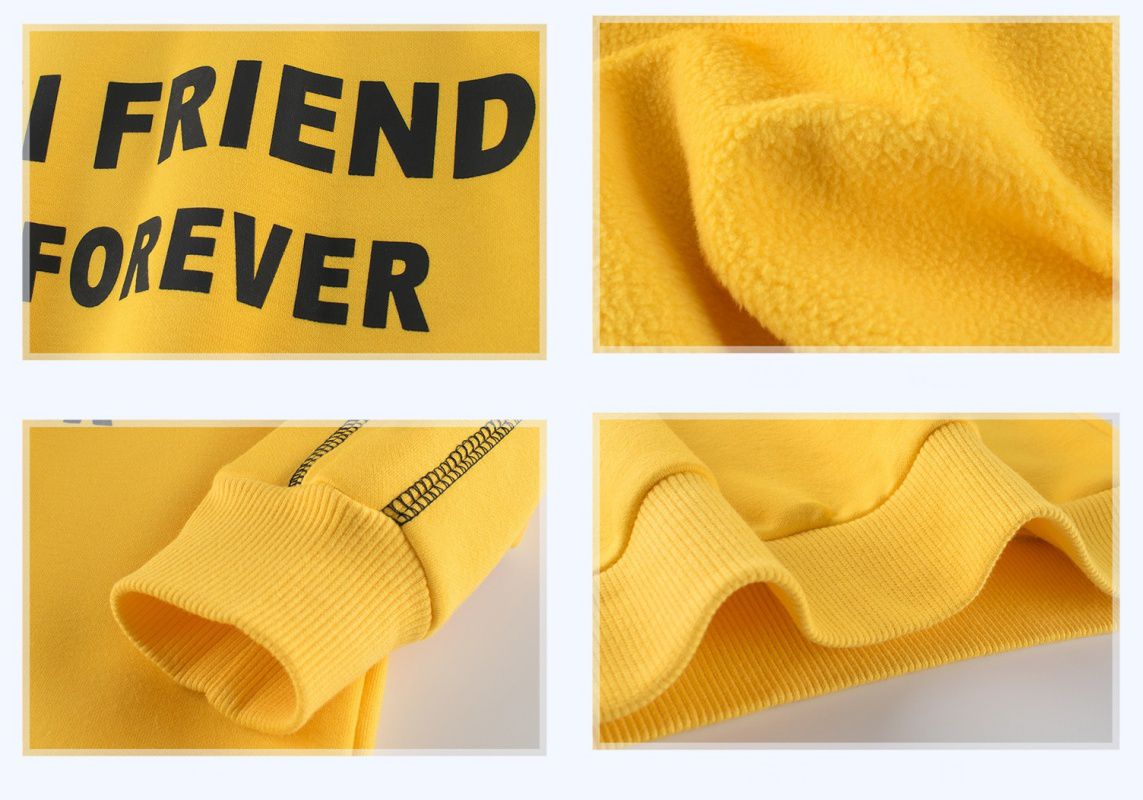 加絨棉混紡長袖大學T-友誼萬歲-黃色