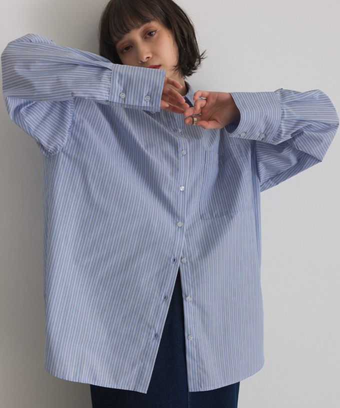 日本 ELENCARE DUE - 男友風寬鬆率性感長袖襯衫-水藍