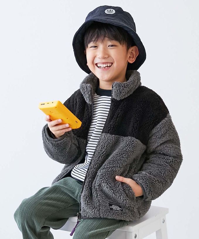 日本 devirock - 配色泰迪熊保暖毛絨外套-黑灰