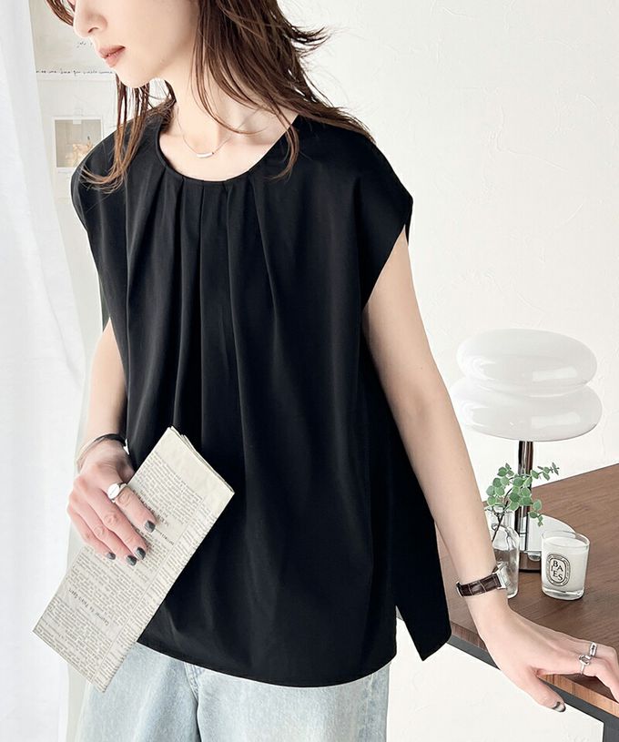 日本 Classical Elf - 接觸涼感 柔美皺摺法式袖上衣-白