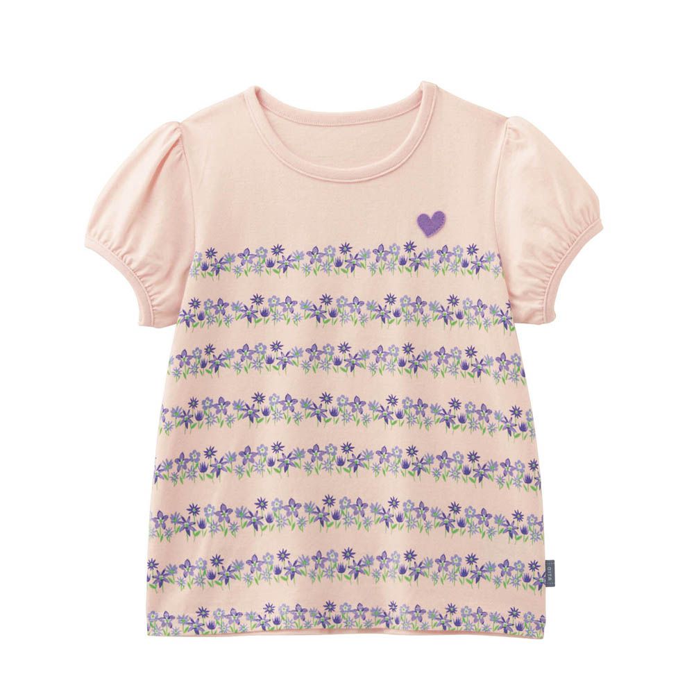 GITA 天竺棉泡泡袖上衣-排列花朵-粉紅