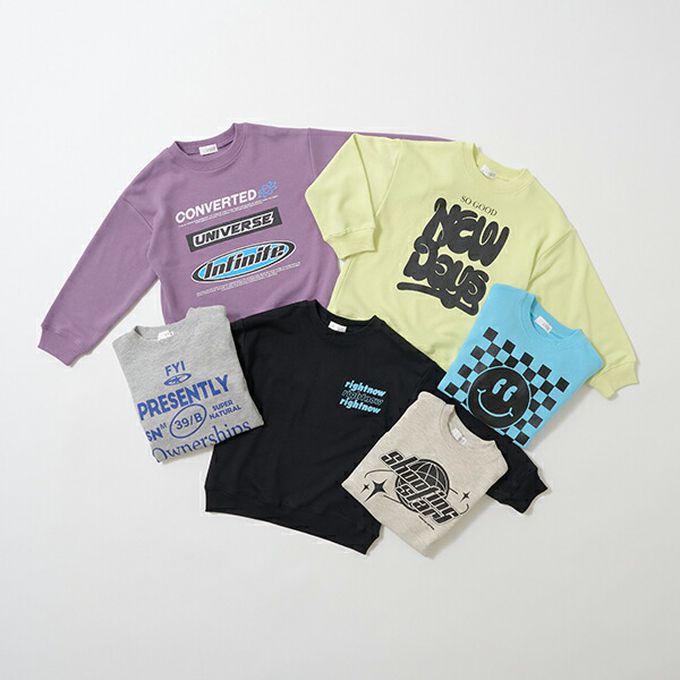 日本 b-ROOM - 百搭街頭風印花裏毛上衣-格子笑臉-藍