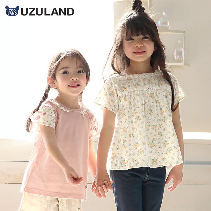 日本 ZOOLAND - 浪漫歐風緹花短袖上衣-假兩件-粉紅