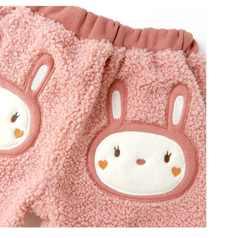 日本 ZOOLAND - 泰迪熊毛絨保暖長褲-兔子屁屁-桃粉