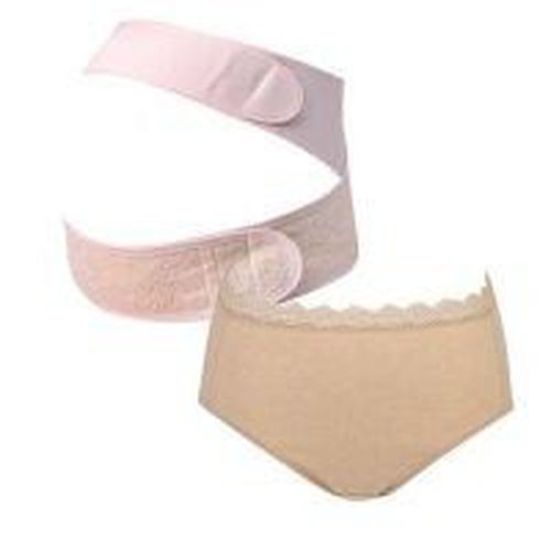 日本 Combi - 產前托腹帶-粉色(L)+天然彩棉產婦褲-褐色-(M/L/XL) 1+1 實用組 (Lx1+Mx1)