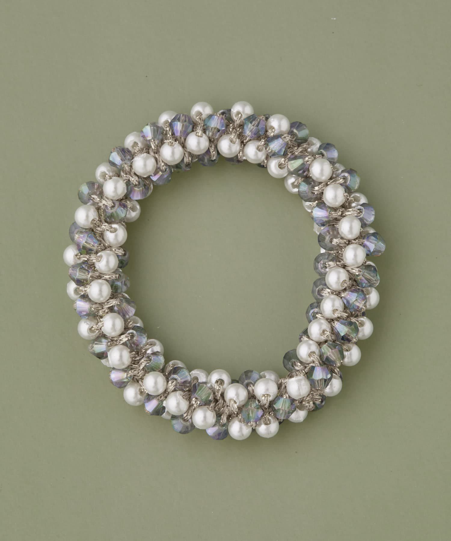 日本 Lattice - 簡約甜美水鑽珍珠髮圈-水藍