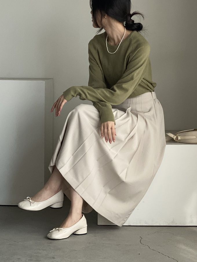 韓國女裝連線 - 喀什米爾混織針織上衣(不刺膚)-綠 (FREE)