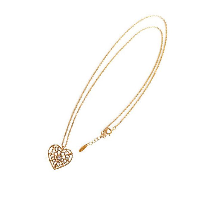 日本 Melody Accessory - 日本製 古典鏤空心形寶石長項鍊-銀