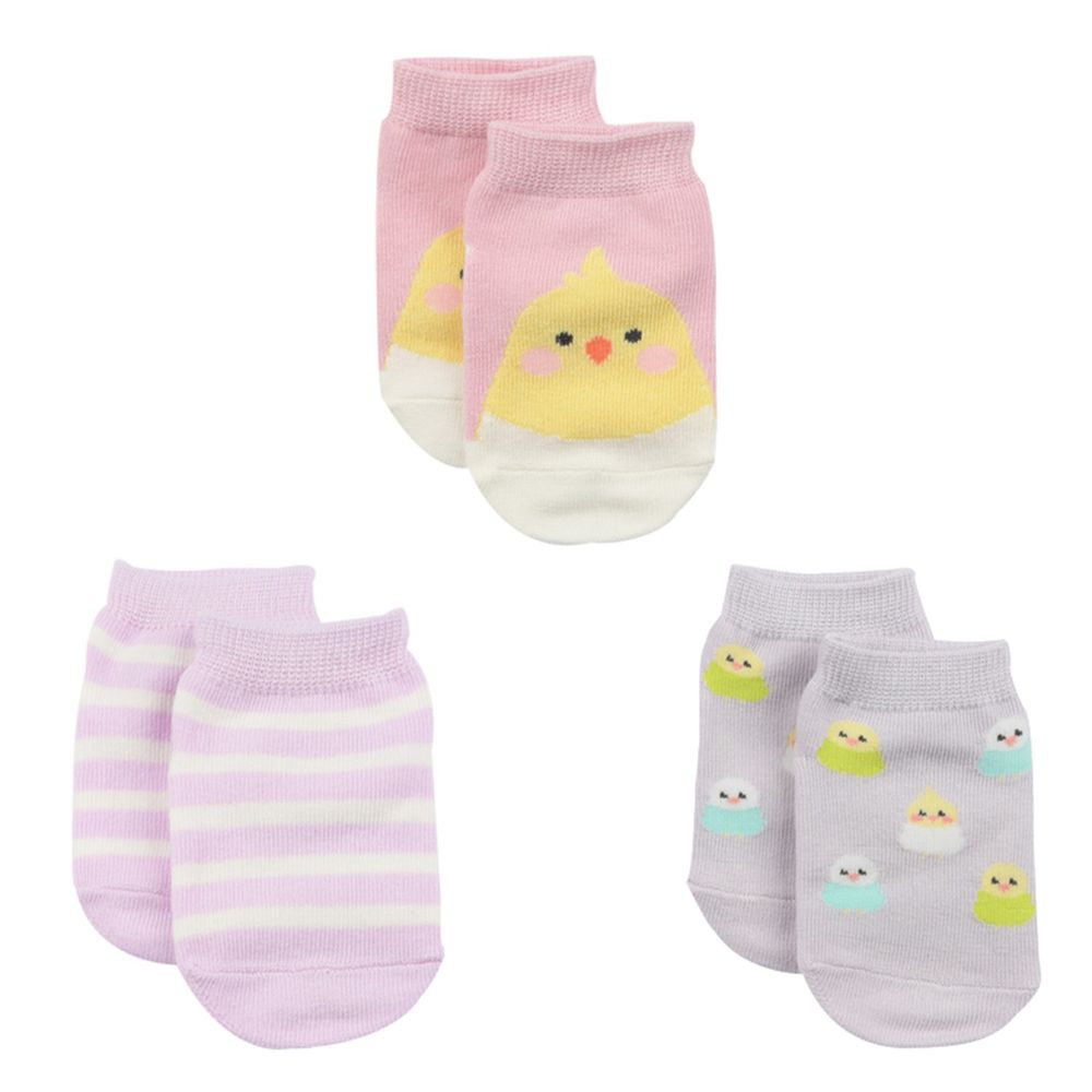 akachan honpo - 女襪3雙組-鸚鵡-粉紅色 (9～14cm)