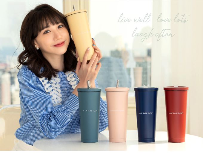 Hiromimi - 不鏽鋼內瓷吸管杯大容量750ml-燒磚緋紅-750ml