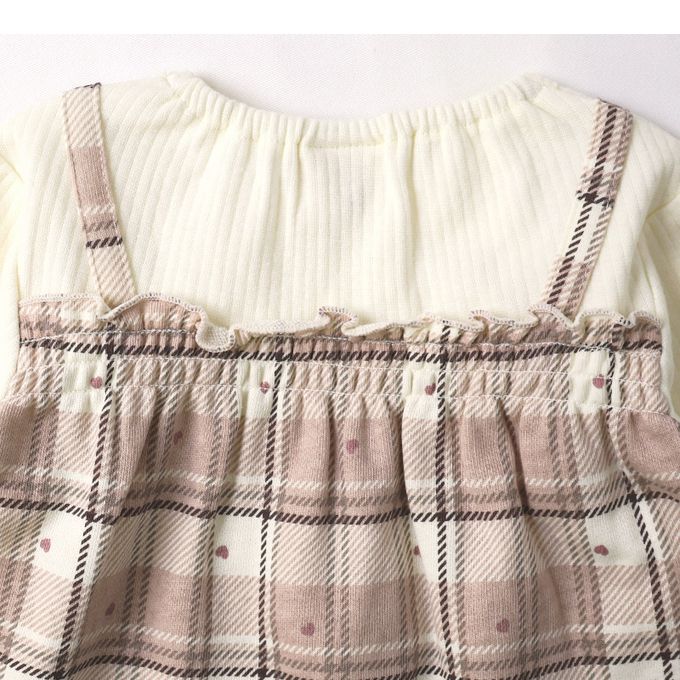 日本 ZOOLAND - 甜蜜愛心假二件格紋長袖上衣-格紋-粉紅