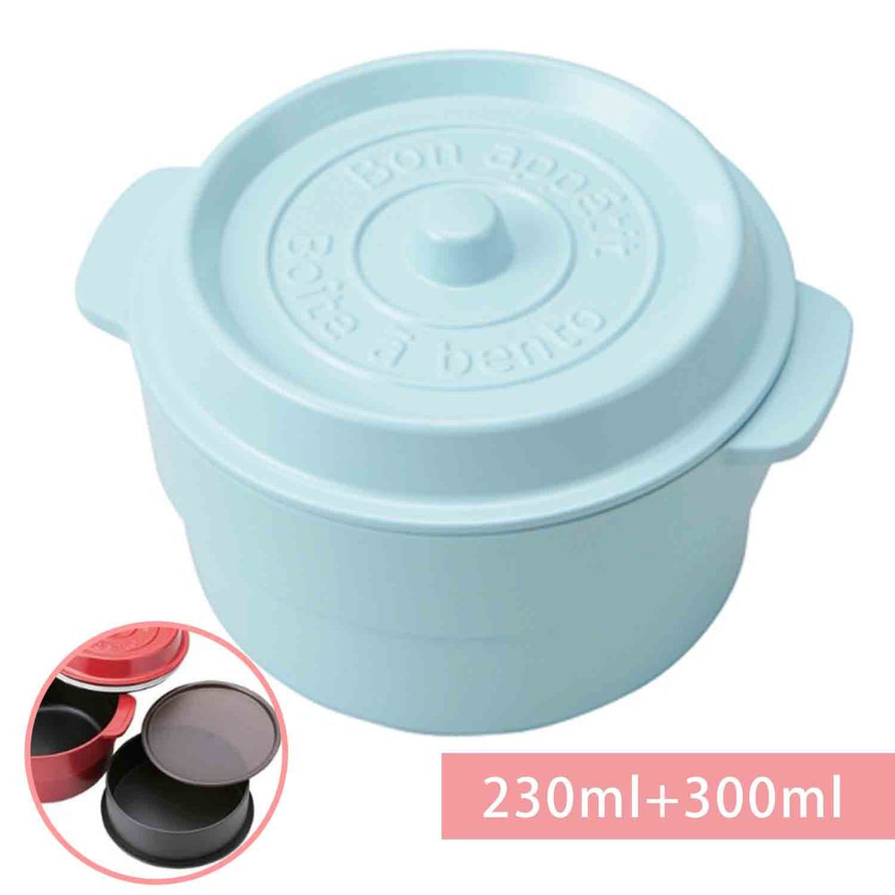 日本 TAKENAKA - 日本製鑄鐵鍋造型便當盒/保鮮盒-兩段式-天空藍-230ml+300ml
