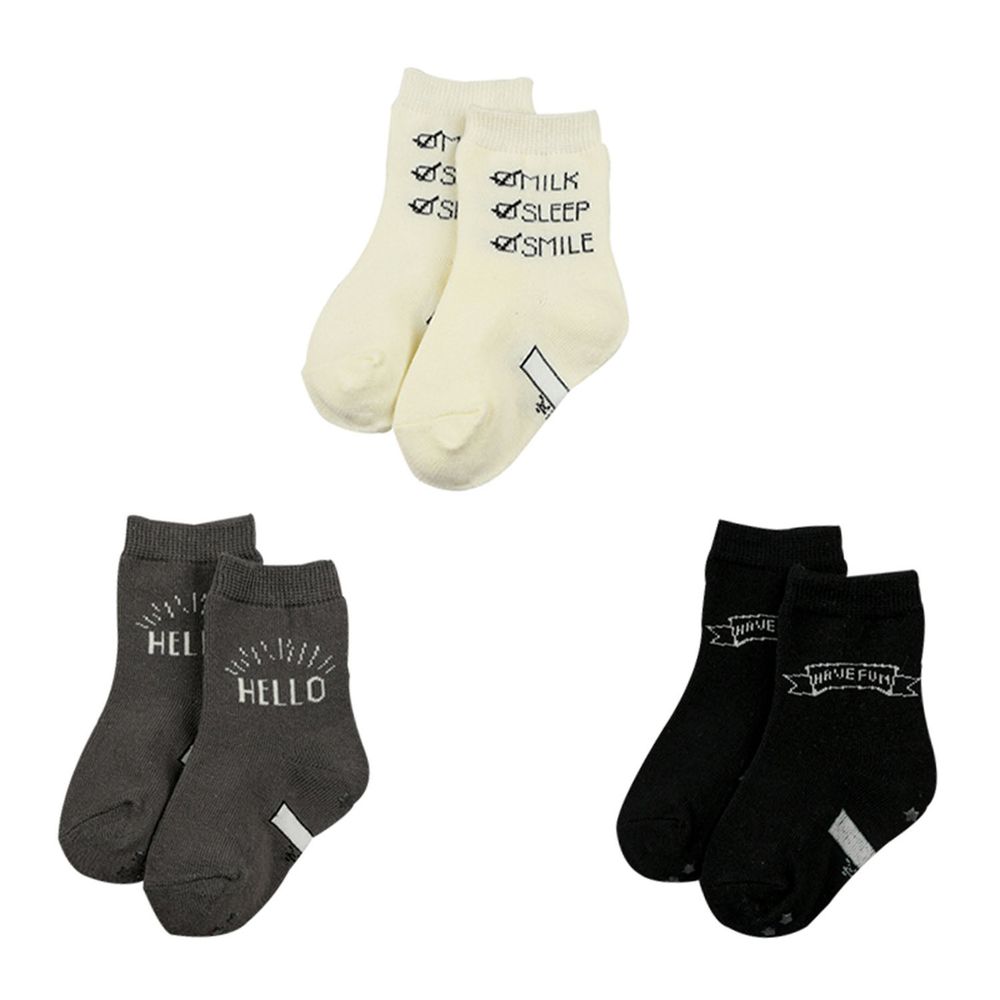 akachan honpo - 男中筒襪3雙組-英文字-白色 (9～14cm)