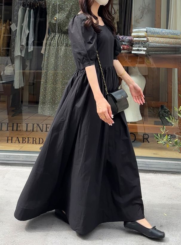 日本 GRL - 休閒百搭方領泡泡袖洋裝-黑