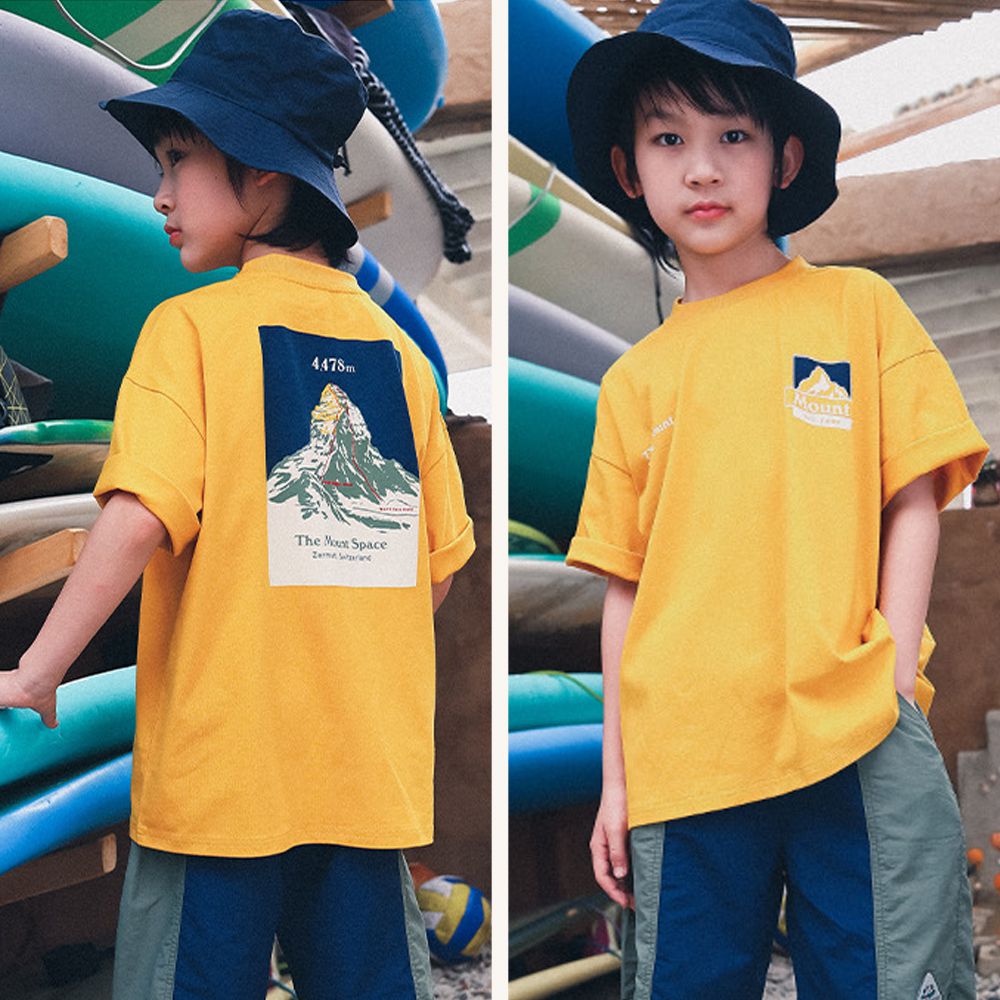 純棉圓領短袖上衣-巔峰視界-黃色