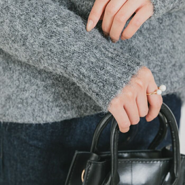 日本 ihuu - 柔軟深V領混羊毛針織上衣-紫羅蘭