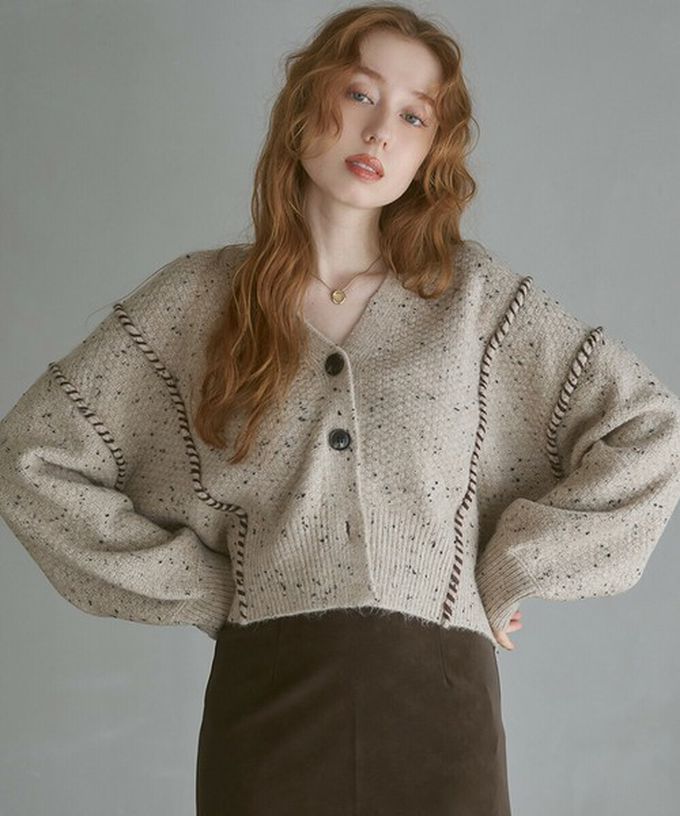 日本 Bab - 縫線感溫暖紋理短版針織外套-淺米
