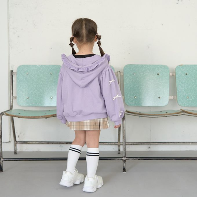 日本 Lycee mine - 蝴蝶結袖荷葉邊少女連帽外套-霧藍