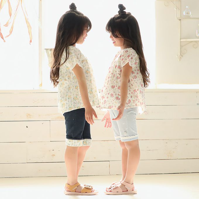 日本 ZOOLAND - 浪漫歐風緹花短袖上衣-滿版小花-粉紅