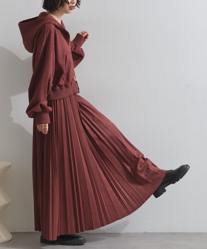 日本 ELENCARE DUE - 俐落低調麂皮百褶長裙-煙燻黃