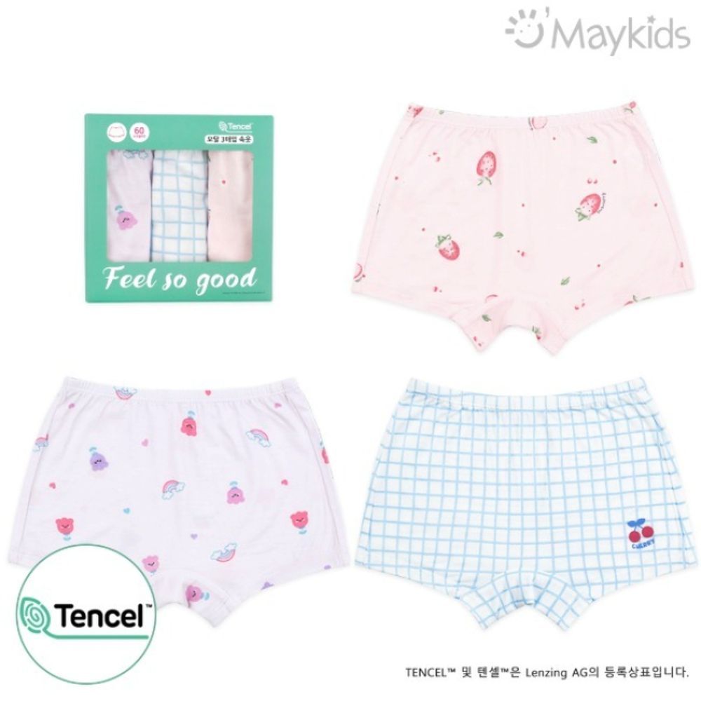 (3入組)女寶天絲莫代爾透氣四角褲-彩虹花朵X莓果-淺紫X淺粉X藍