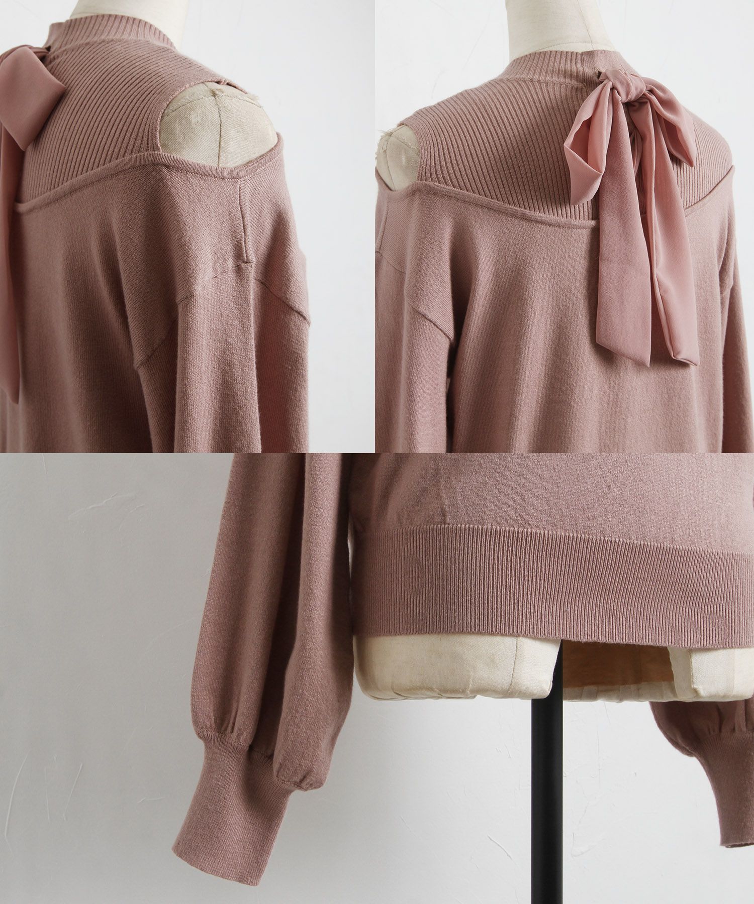 日本 tocco-closet - 美麗蝴蝶扭結針織上衣-淺杏粉