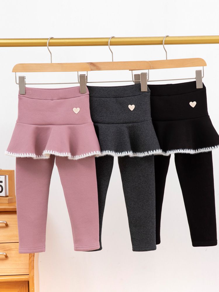 FANMOU - 加絨加厚保暖內搭褲裙-小小愛心-黑色