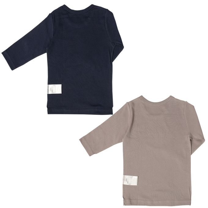 akachan honpo - 長袖圓領速乾上衣-2件組 素面-深藍色