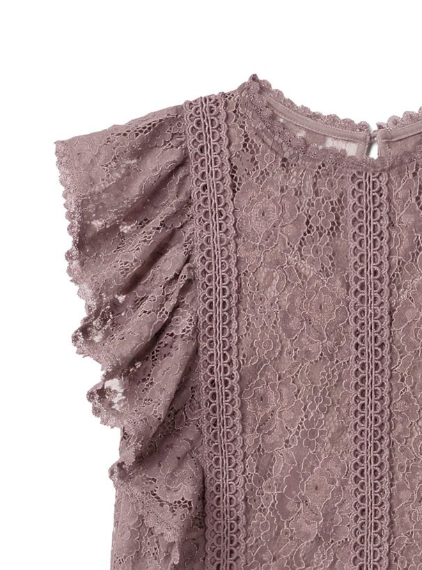 日本 GRL - 華麗蕾絲荷葉邊無袖上衣-灰粉