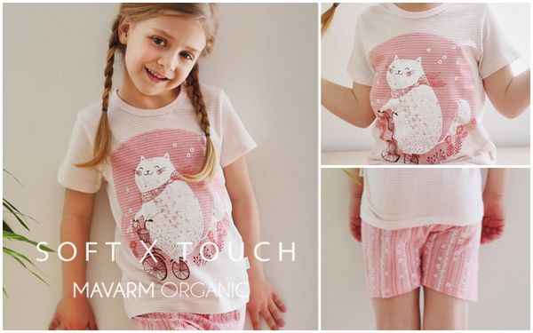 韓國 Mavarm Organic - 有機棉透氣短袖家居服-春天小貓