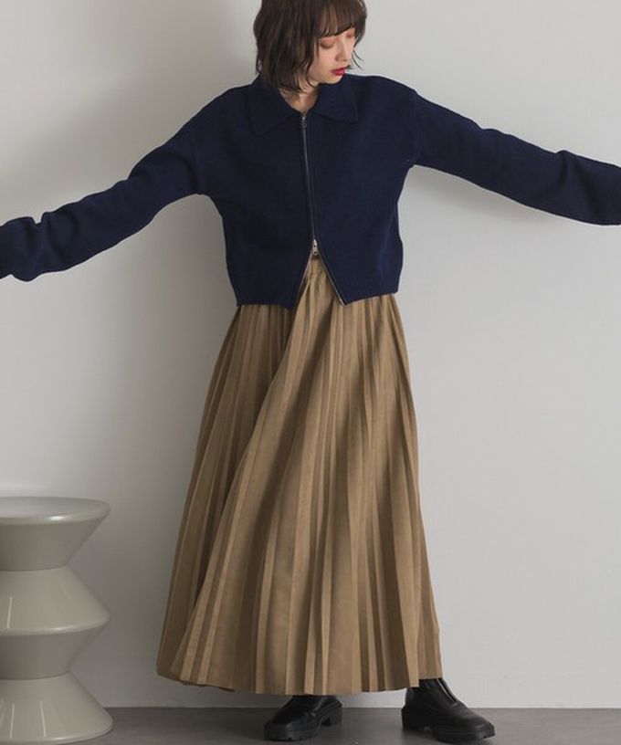 日本 ELENCARE DUE - 俐落低調麂皮百褶長裙-象牙米