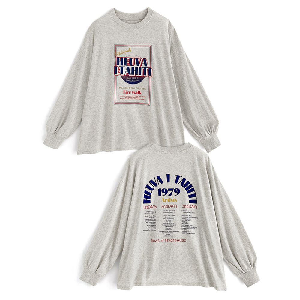 搖滾風美式印花休閒長袖上衣-燕麥灰 (F)