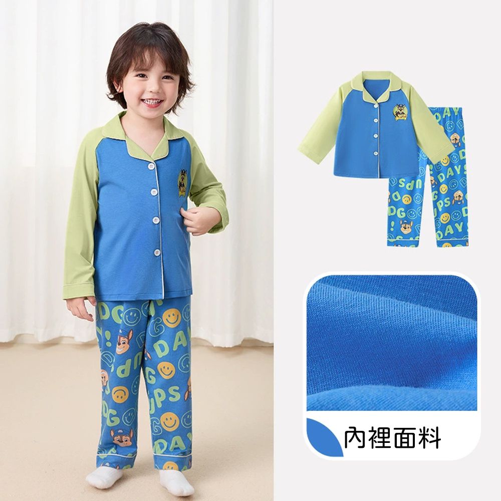 卡通汪汪隊開扣長袖家居服套裝-卡通人物阿奇-藍色