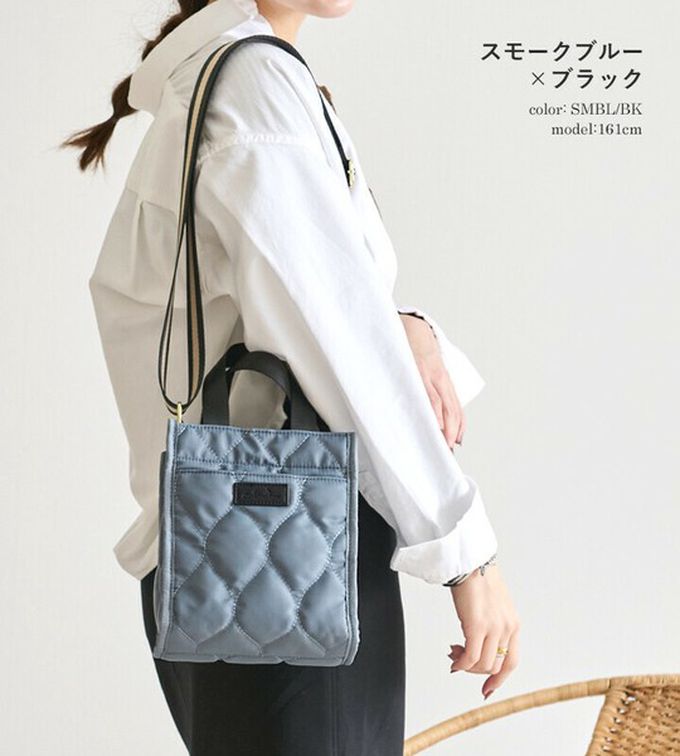 日本 LIZDAYS - 防潑水 輕巧絎縫方形側背小包-淺棕x黑