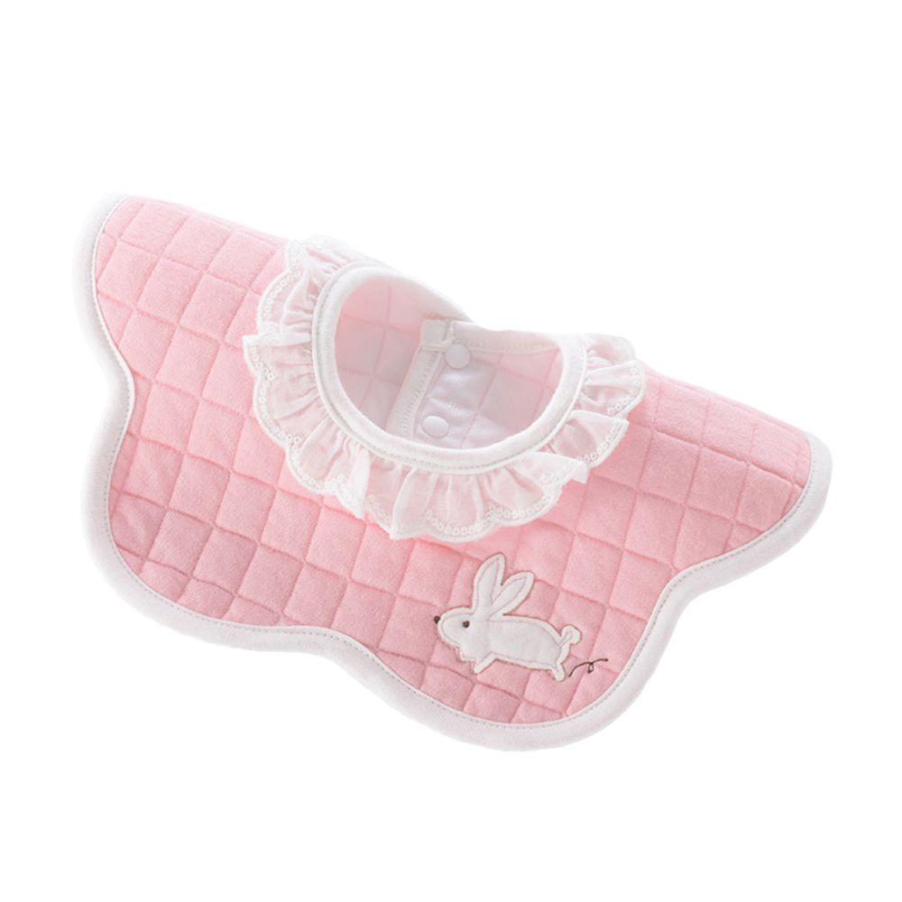 2入-加厚防水圍兜 蕾絲花邊造型 純棉吸濕-兔子款+隨機1條 (25*29cm)