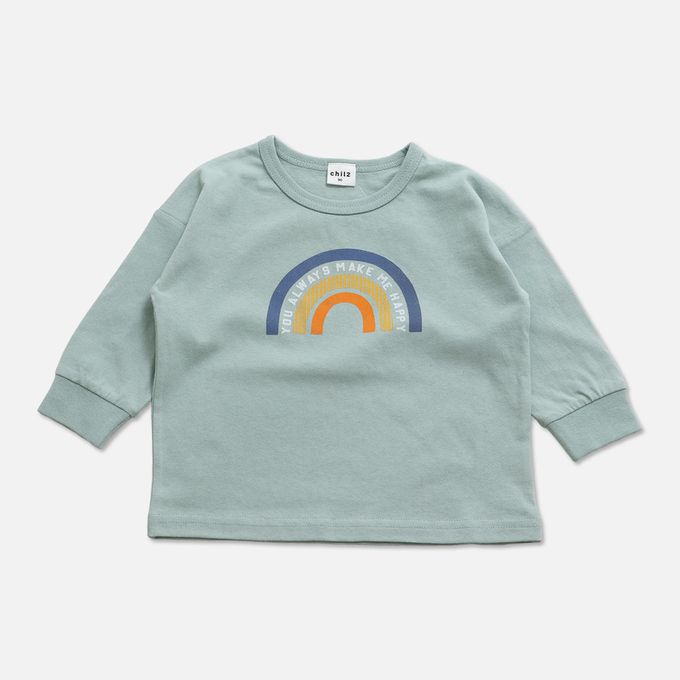 日本 Chil2 - 俏皮印花純棉薄長袖上衣-恐龍logo-淺軍綠