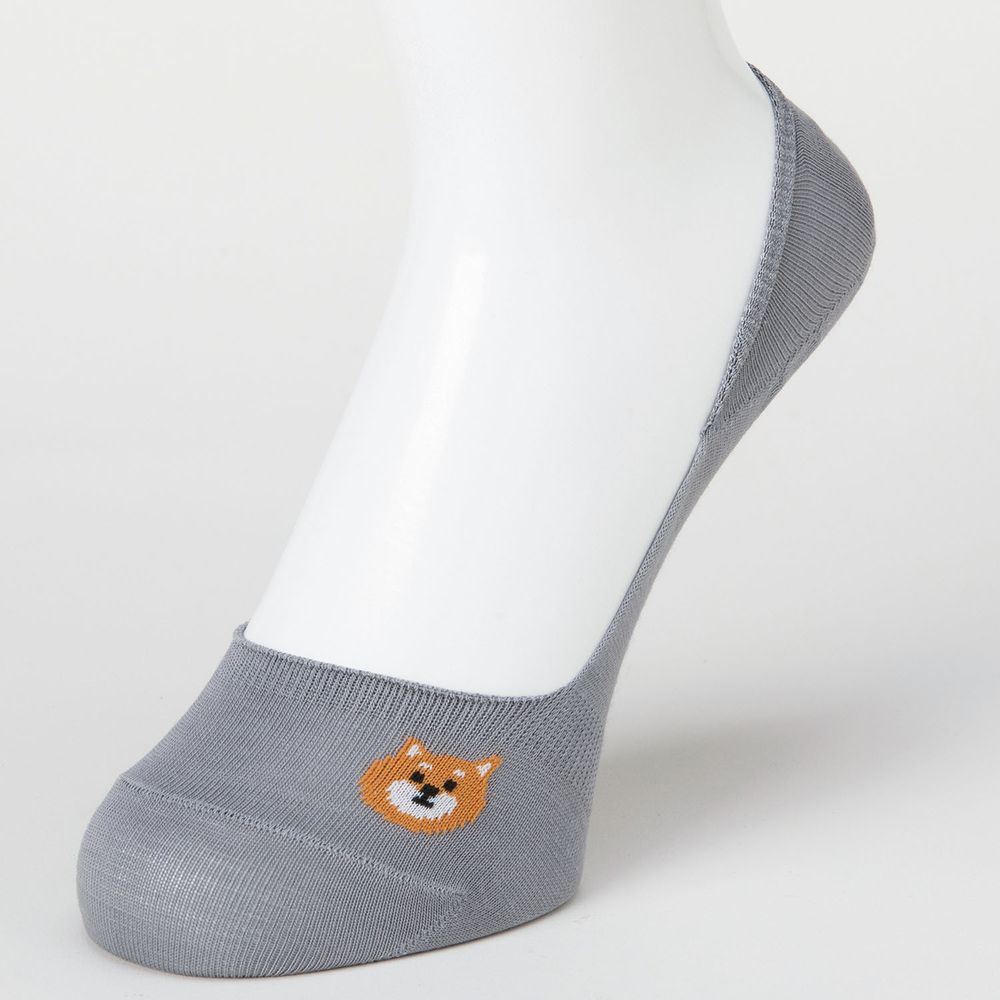 日本 okamoto - 超強專利防滑ㄈ型隱形襪-保暖針織 深履款-柴犬 淺灰 (23-25cm)