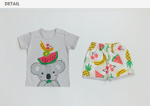 韓國 Puco - 無螢光棉透氣短袖家居服-水果無尾熊