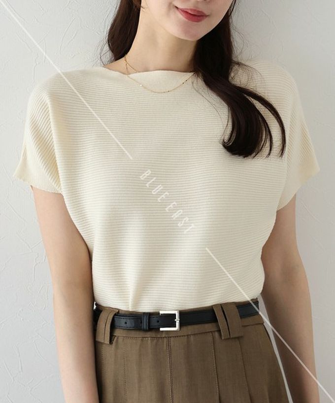 日本 BLUE EAST - 美型修身柔軟羅紋蝙蝠袖上衣-象牙