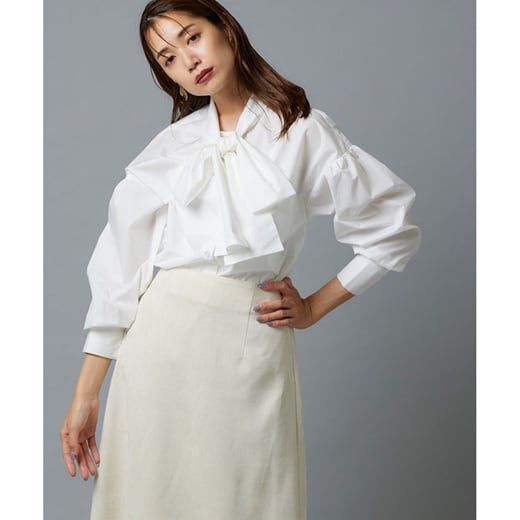 日本 Pierrot - 華麗蝴蝶結泡泡長袖上衣-天使白