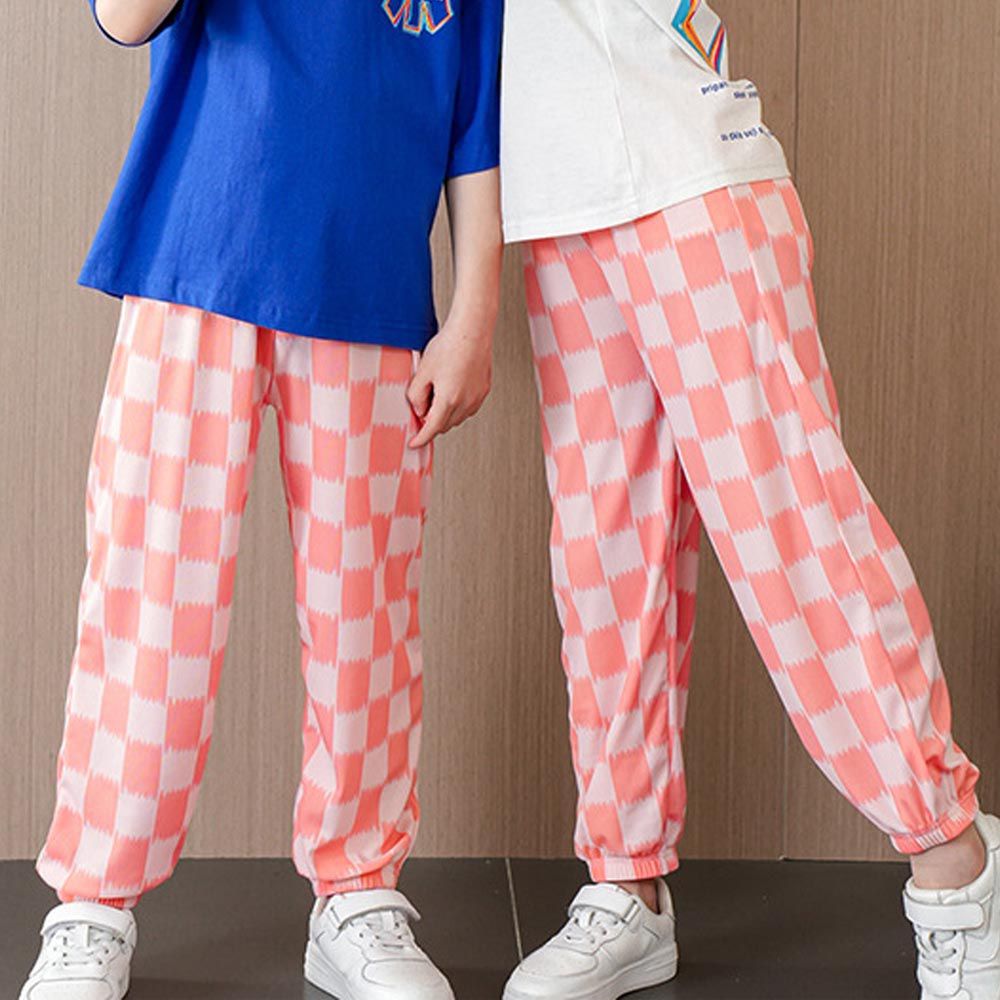 涼感透氣百搭防蚊褲/空調褲-大大格紋-粉色-團購專案