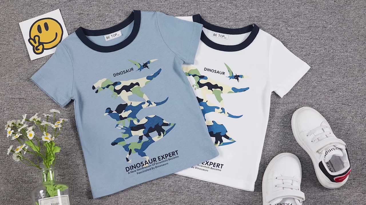 BE TOP - 純棉短袖上衣-科技迷彩暴龍-藍色