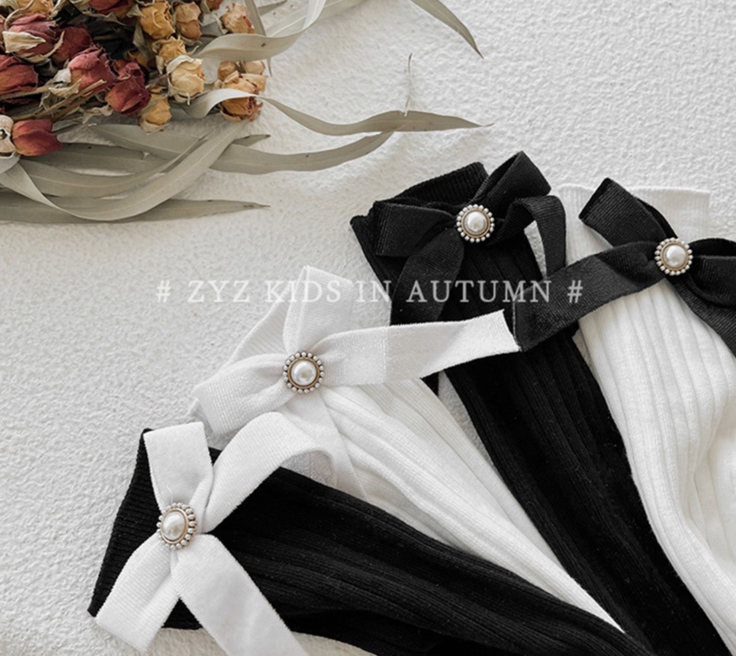 love, charlotte - 珍珠蝴蝶結高筒無跟棉襪-白. 3-8歲 (15-20cm)-1 雙一組