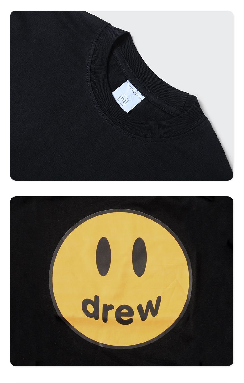 純棉基礎款長袖上衣-drew笑臉-黑色