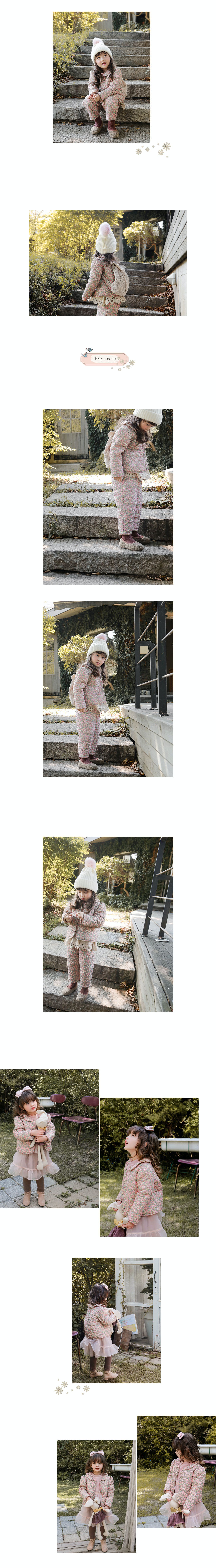 韓國 Puellaflo - 碎花菱格鋪棉外套-粉紅