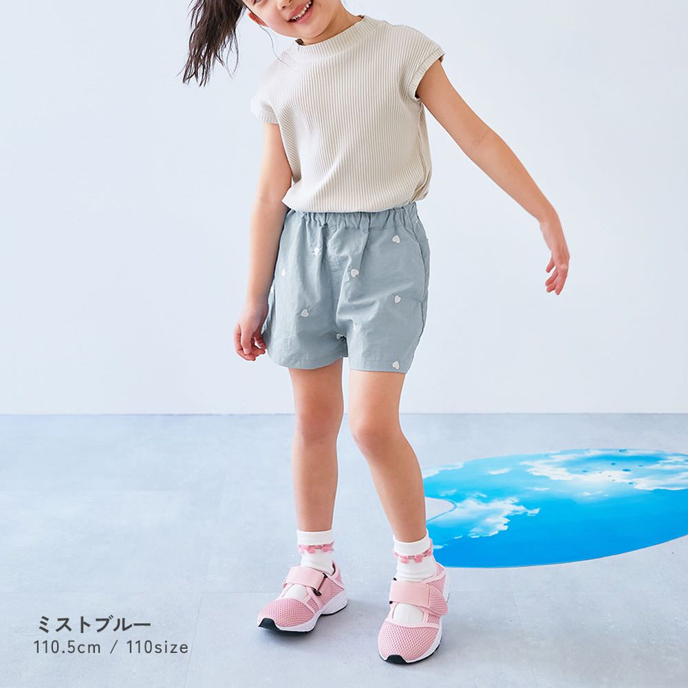 水陸二用 輕盈玩水尼龍短褲-愛心刺繡-霧藍