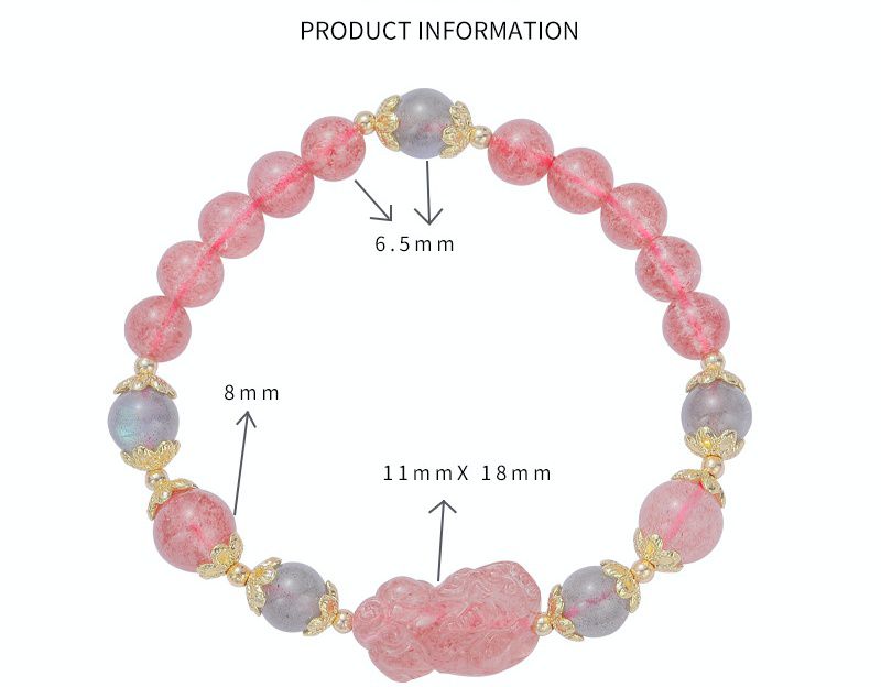 8mm莫蘭迪色調貔貅草莓晶手鏈 (14-19cm)