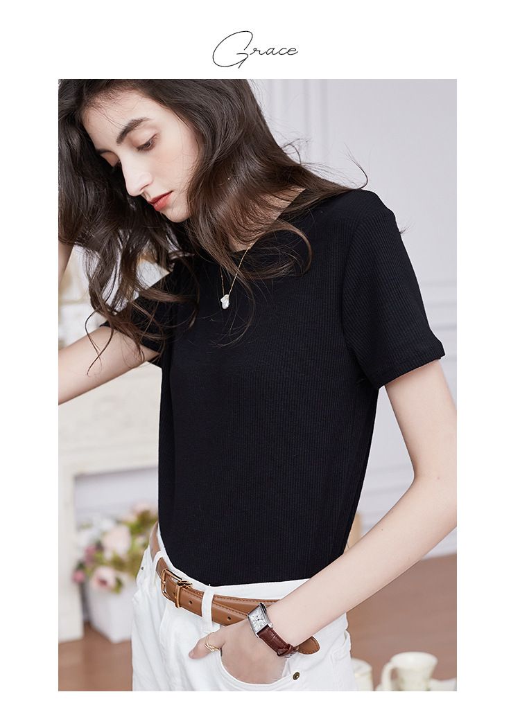 慵懶格調圓領短袖上衣-淺紫色 (M)